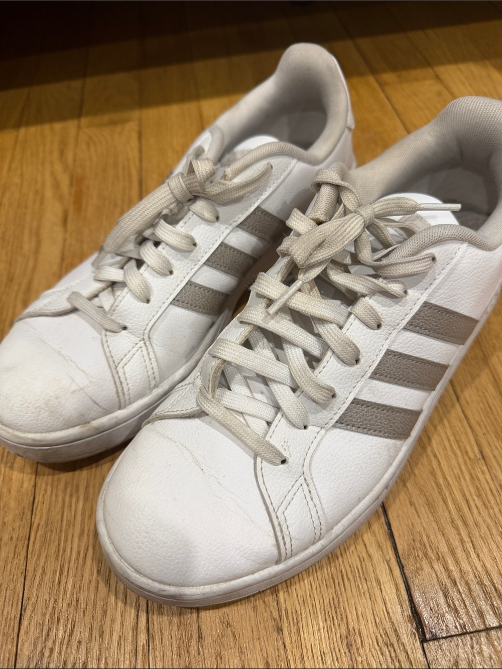 adidas White Sneakers with Beige Stripes - Low-Top Casual